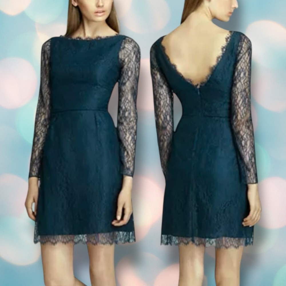 Shoshanna Women’s Minka Long Sleeve Emerald Lace Scallop Sheath Dress Size 4